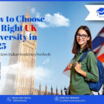 Female student with backpack standing near Big Ben and UK flag promoting a guide on choosing the right UK university in 2025 by SIO.
